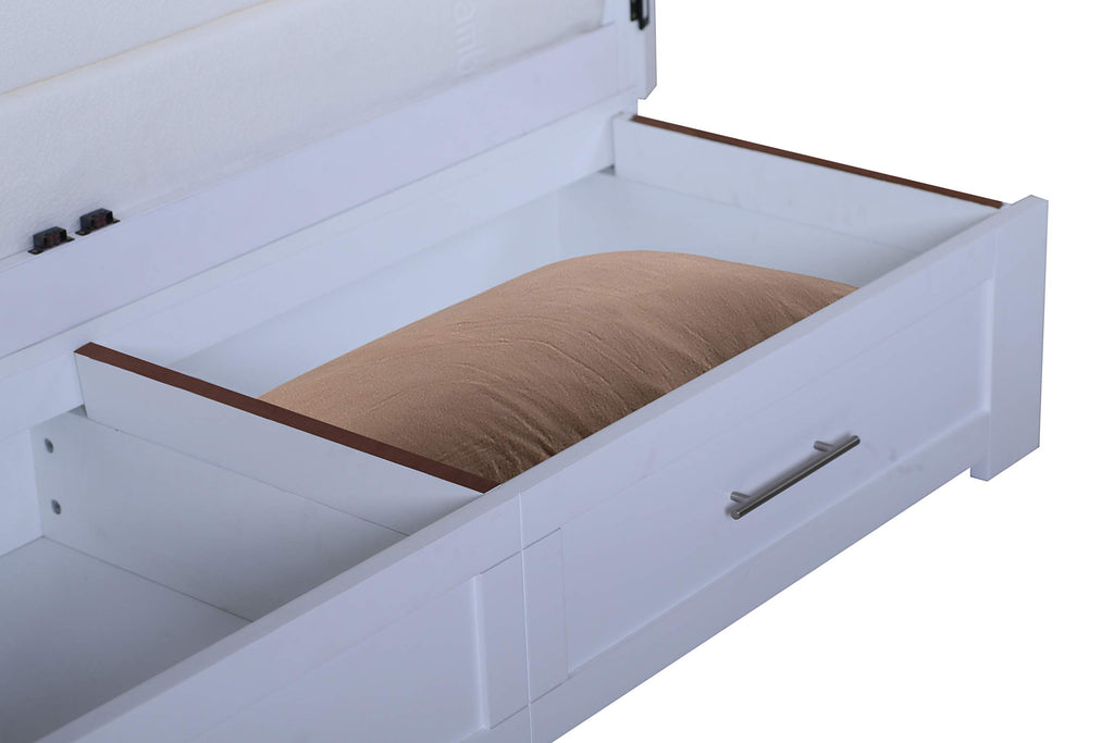 Emurphybed Daily Delight Murphy Cabinet Chest Bed with Charging Station & 6" Memory Foam Mattress, Queen (White)