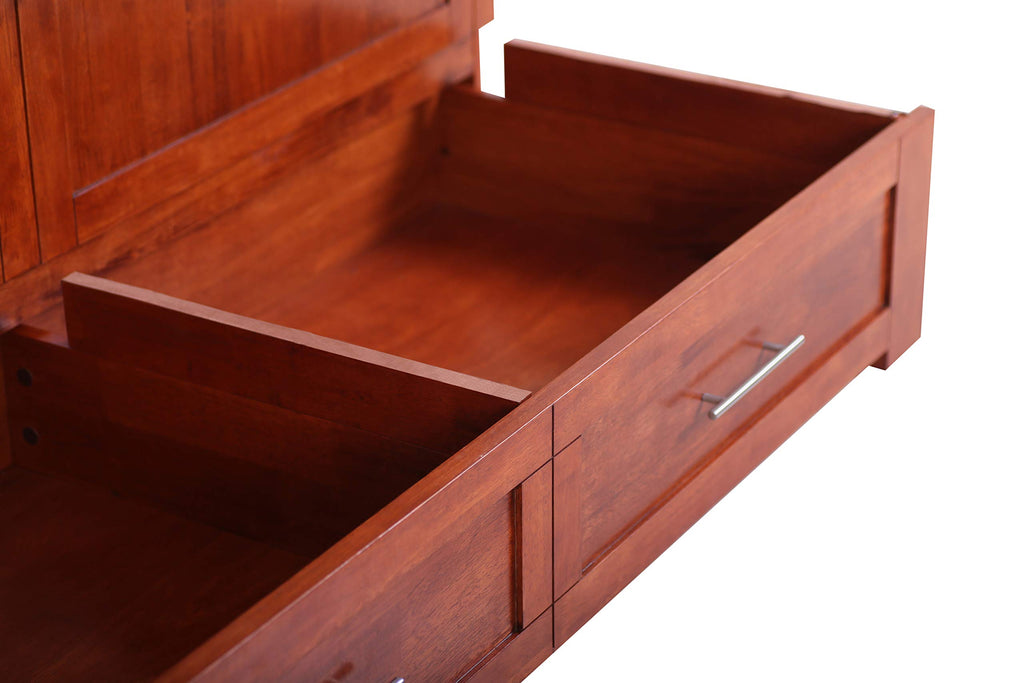 Mega Solutions Daily Delight Murphy Cabinet Chest Bed with Charging Station & 6" Memory Foam Mattress, Queen (Cherry)