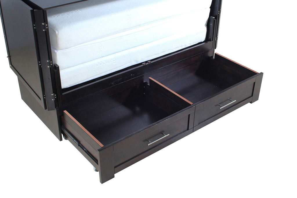 Emurphybed Daily Delight Murphy Cabinet Chest Bed with Charging Station & 8 Inch Memory Foam Mattress, Queen (Java)