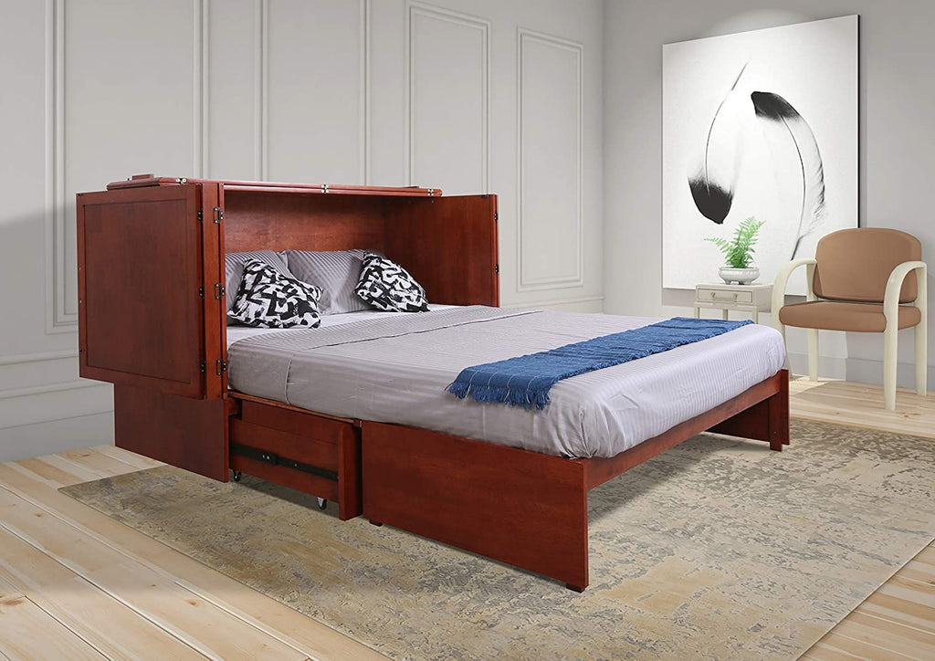 Emurphybed Daily Delight Murphy Cabinet Chest Bed with Charging Station & 6" Memory Foam Mattress, Queen