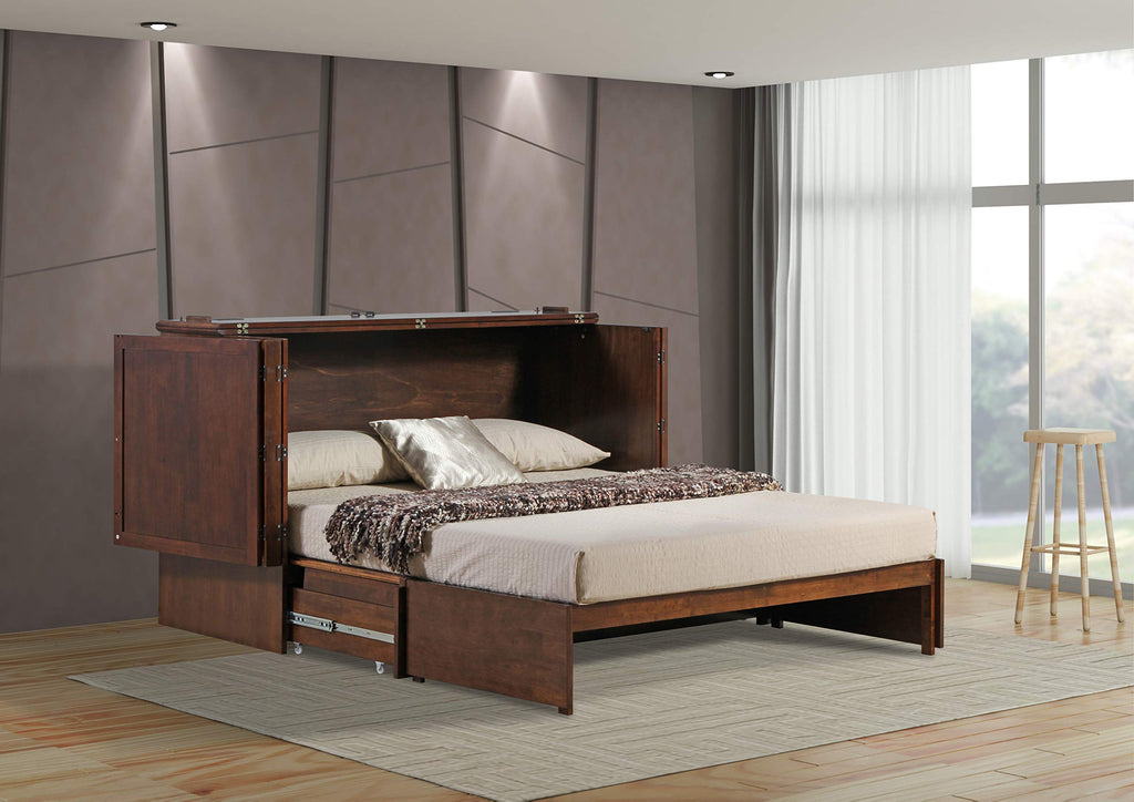 Paradiseo Murphy Cabinet Chest Bed with Charging Station and Premium 6 Inch Memory Foam Mattress (Queen, Tobacco)