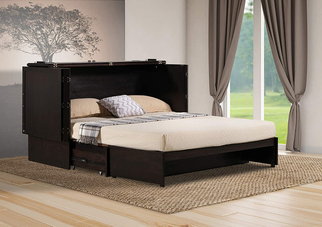 Emurphybed Daily Delight Murphy Cabinet Chest Bed with Charging Station & 6" Memory Foam Mattress, Queen