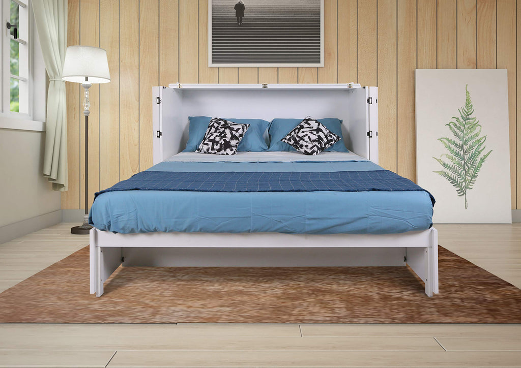Emurphybed Daily Delight Murphy Cabinet Chest Bed with Charging Station & 6" Memory Foam Mattress, Queen (White)