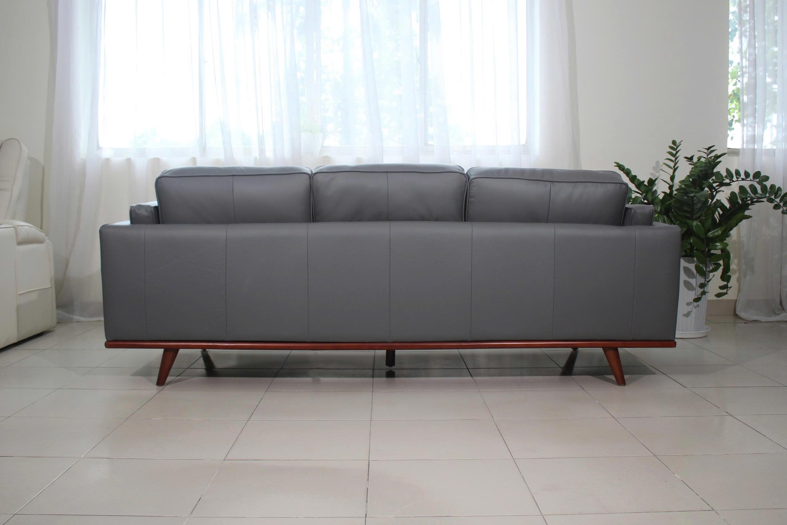 Mega Solutions Savoy Full All Around Front and Back Italian Leather Sofa 89" Pure Full Solid Wood Accent Premium Plush Memory Foam Comfort Cushioned