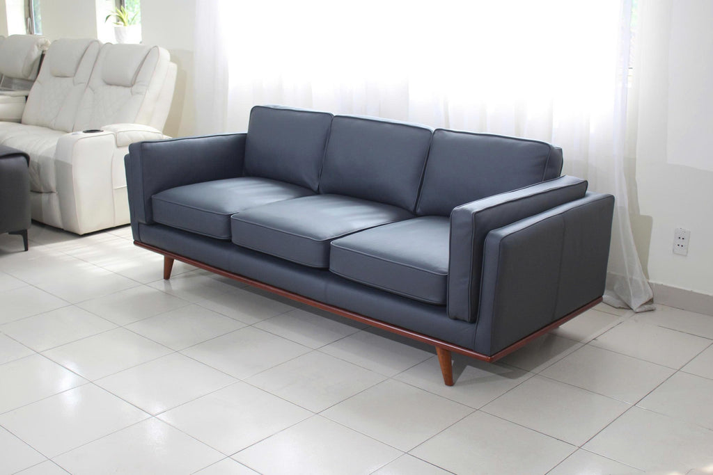 Mega Solutions Savoy Full All Around Front and Back Italian Leather Sofa 89" Pure Full Solid Wood Accent Premium Plush Memory Foam Comfort Cushioned