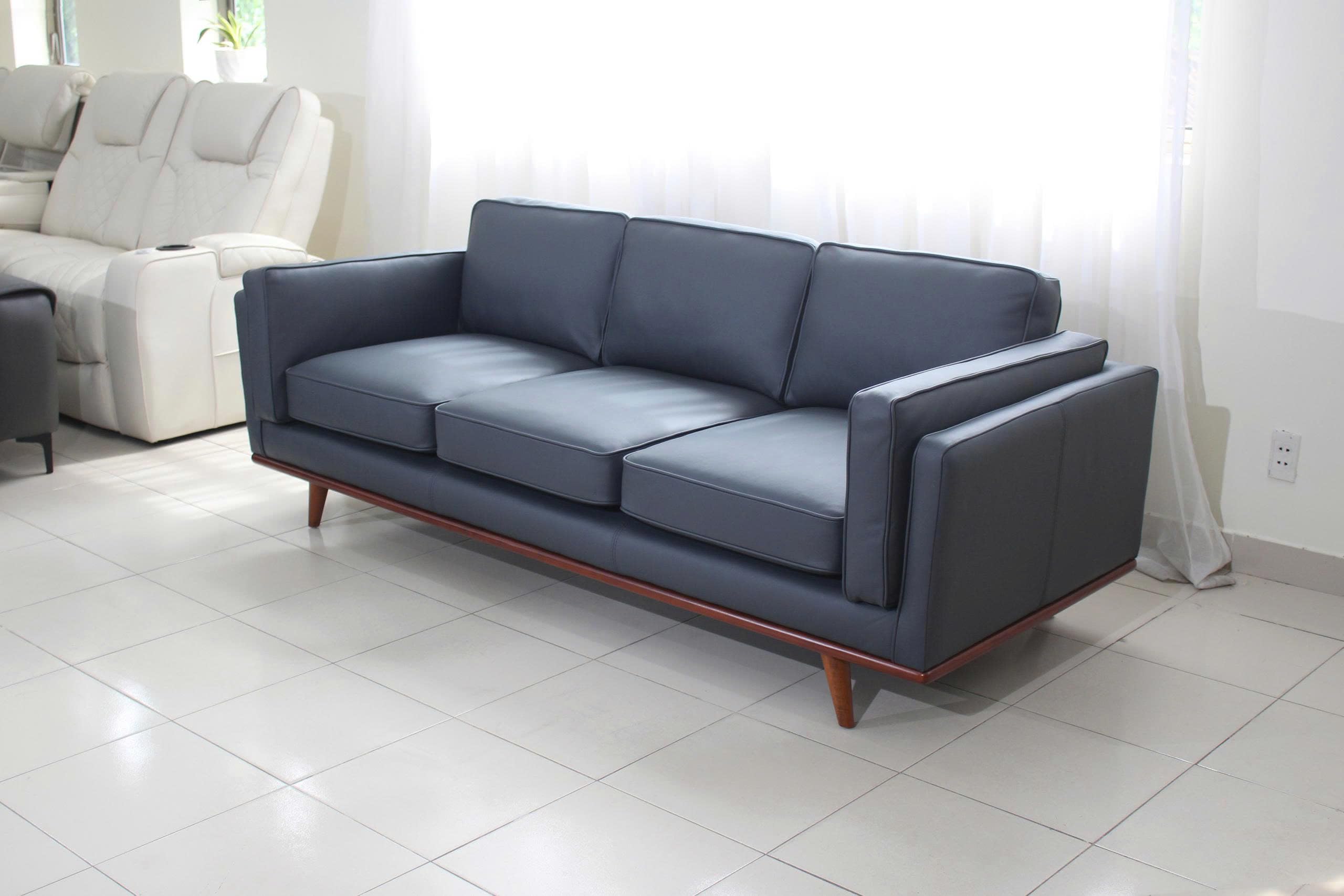 Mega Solutions Savoy Full All Around Front and Back Italian Leather Sofa 89" Pure Full Solid Wood Accent Premium Plush Memory Foam Comfort Cushioned