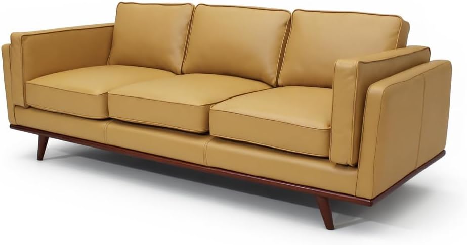 Savoy Full All Around Front and Back Italian Leather Sofa Mustard Yellow
