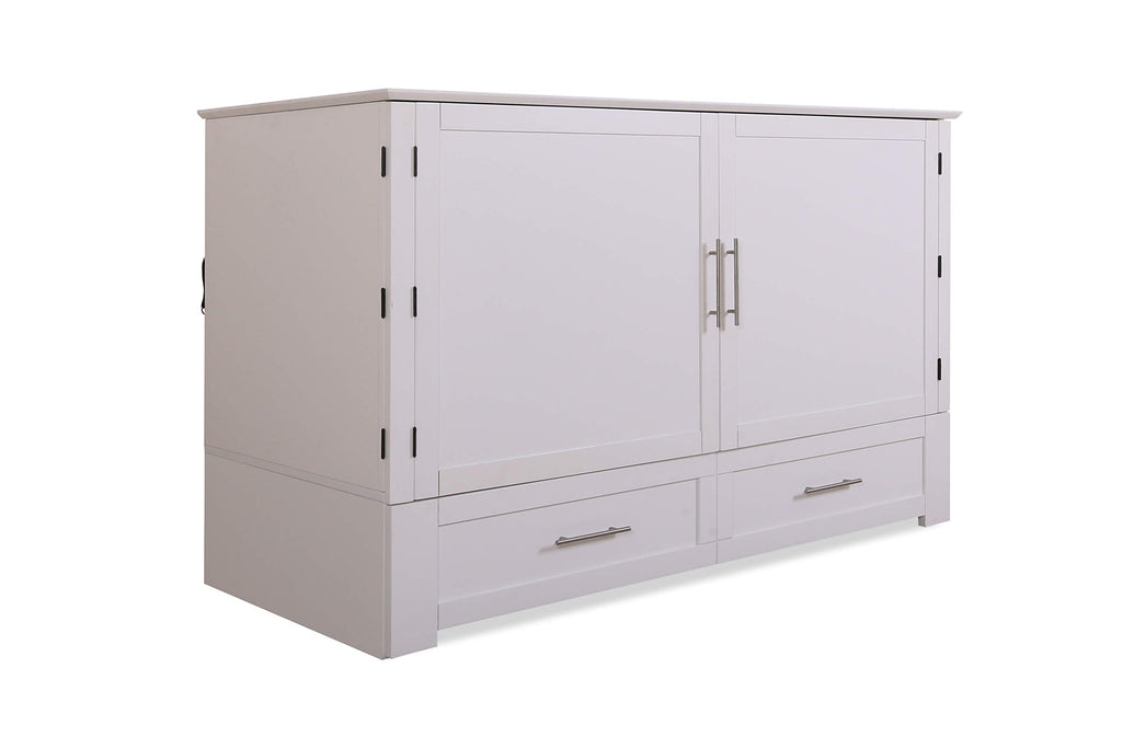 Emurphybed Daily Delight Murphy Cabinet Chest Bed with Charging Station & 6" Memory Foam Mattress, Queen (White)