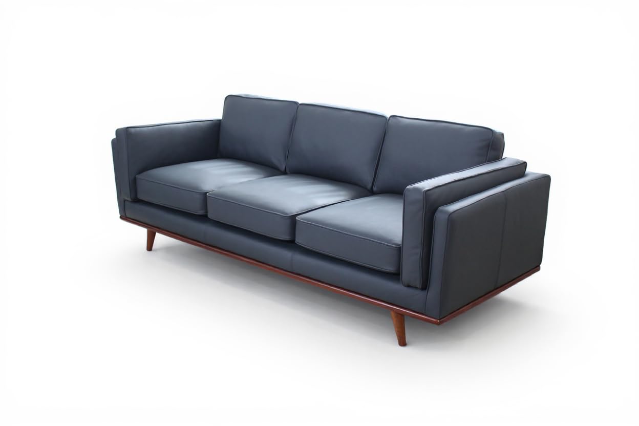 Mega Solutions Savoy Full All Around Front and Back Italian Leather Sofa 89" Pure Full Solid Wood Accent Premium Plush Memory Foam Comfort Cushioned