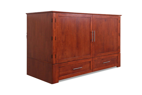 Daily Delight Charging Station & Gel-Infused Mattress Solid Wood Murphy Cabinet Chest Bed, Queen, Cherry
