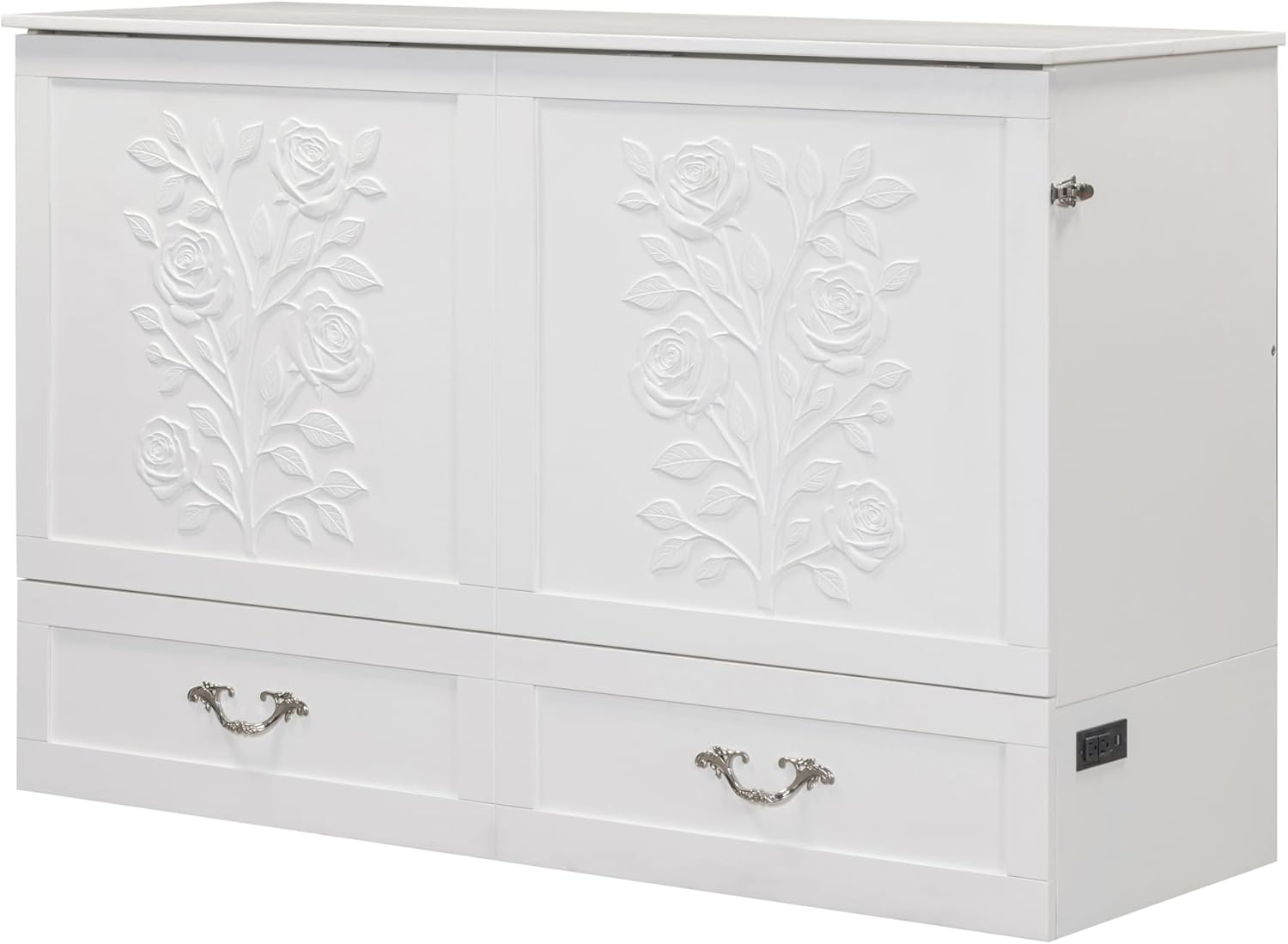 Palermo Cabinet Chest Bed w/ Charging Station 6 Inch, Queen (Silver Mist Grey)
