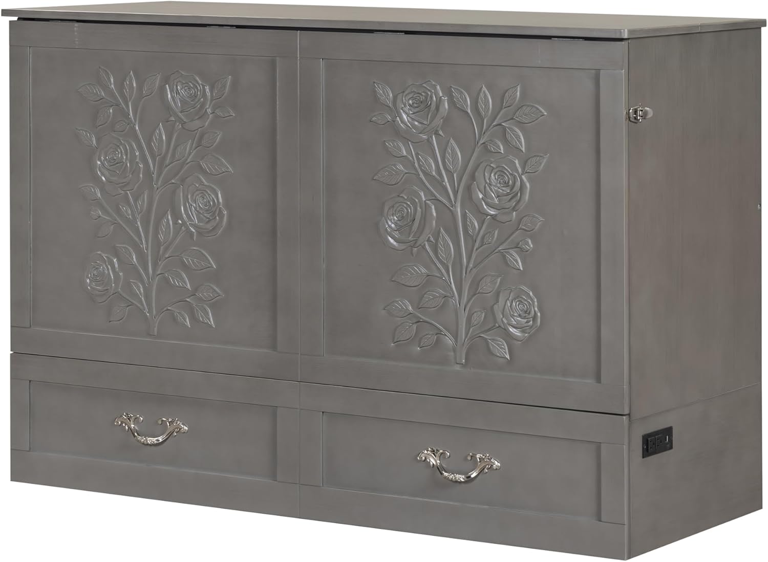 Palermo Cabinet Chest Bed w/ Charging Station 6 Inch, Queen (Silver Mist Grey)