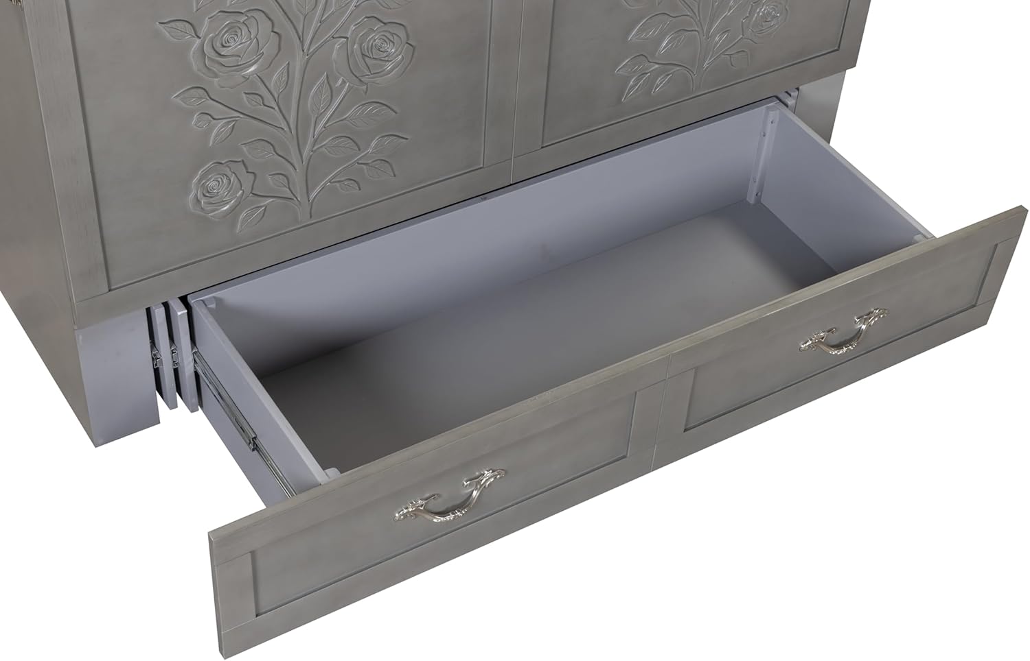 Palermo Cabinet Chest Bed w/ Charging Station 6 Inch, Queen (Silver Mist Grey)