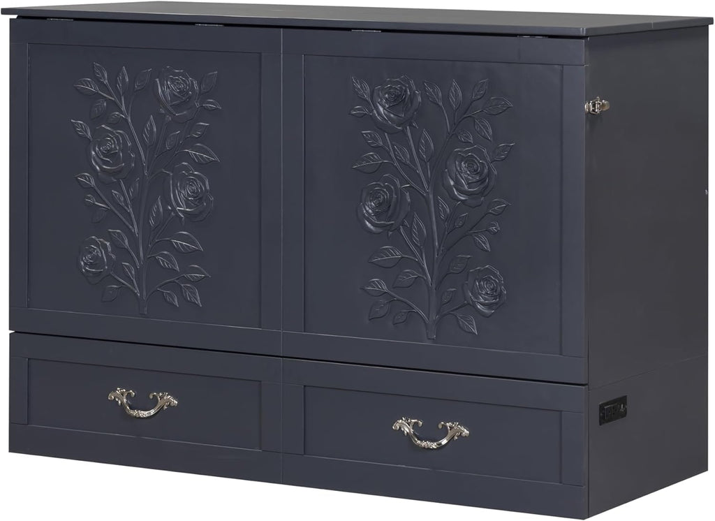 Palermo Cabinet Chest Bed w/ Charging Station 6 Inch, Queen (Silver Mist Grey)