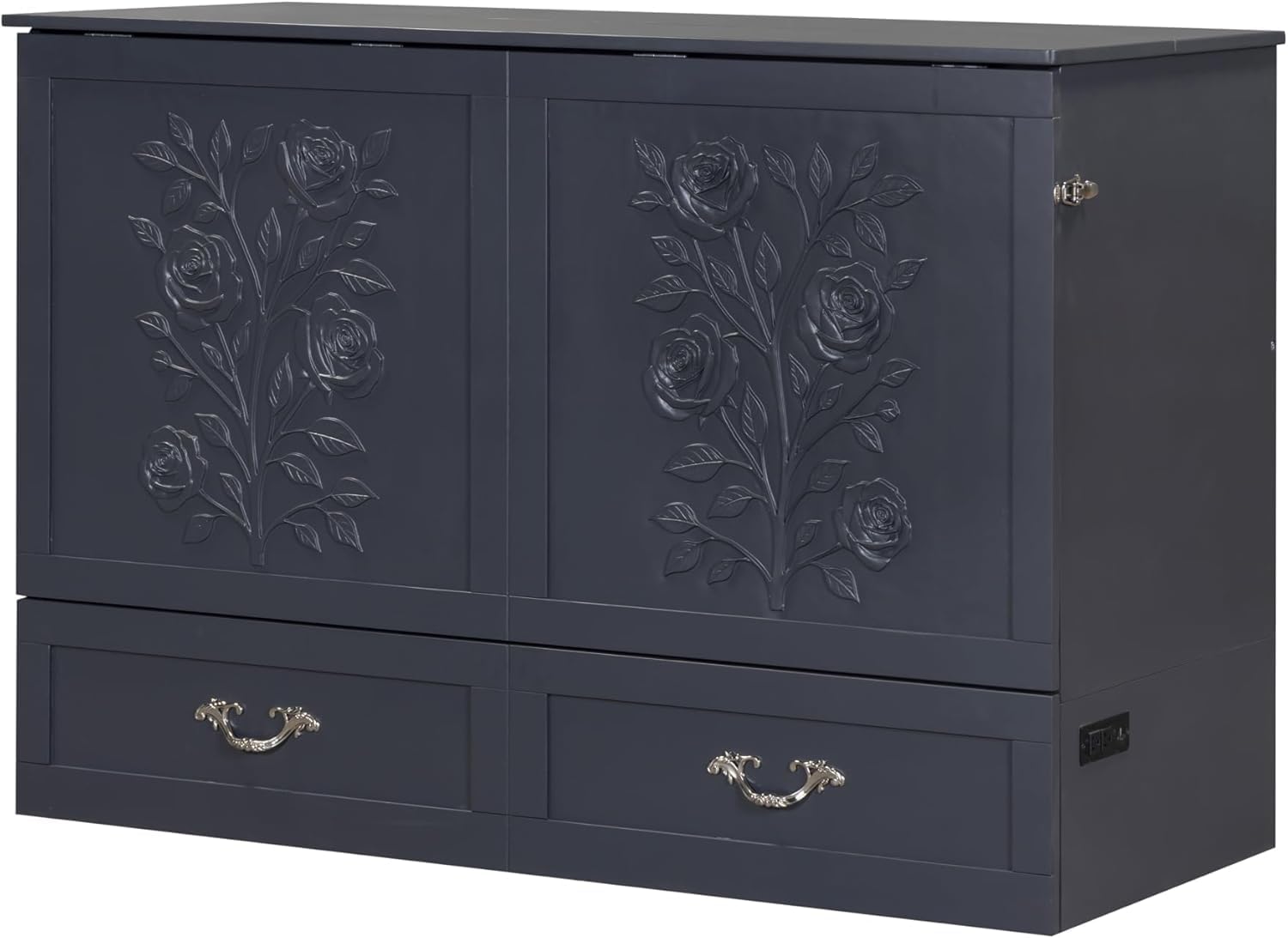 Palermo Cabinet Chest Bed w/ Charging Station 6 Inch, Queen (Silver Mist Grey)