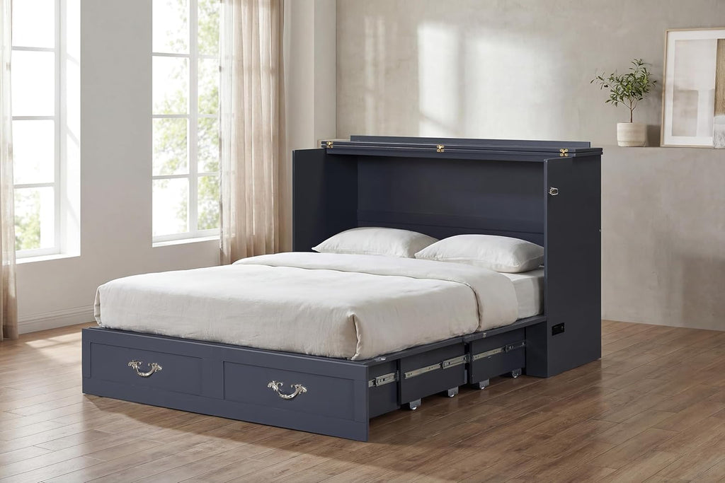 Palermo Cabinet Chest Bed w/ Charging Station 6 Inch, Queen (Silver Mist Grey)