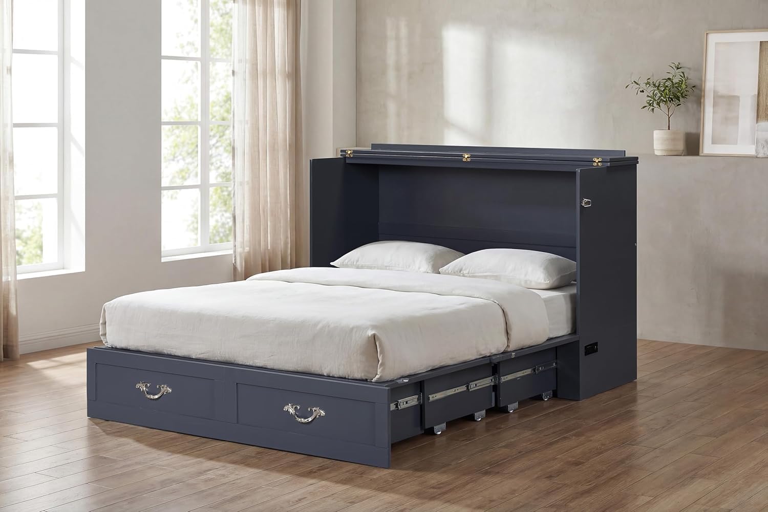 Palermo Cabinet Chest Bed w/ Charging Station 6 Inch, Queen (Silver Mist Grey)