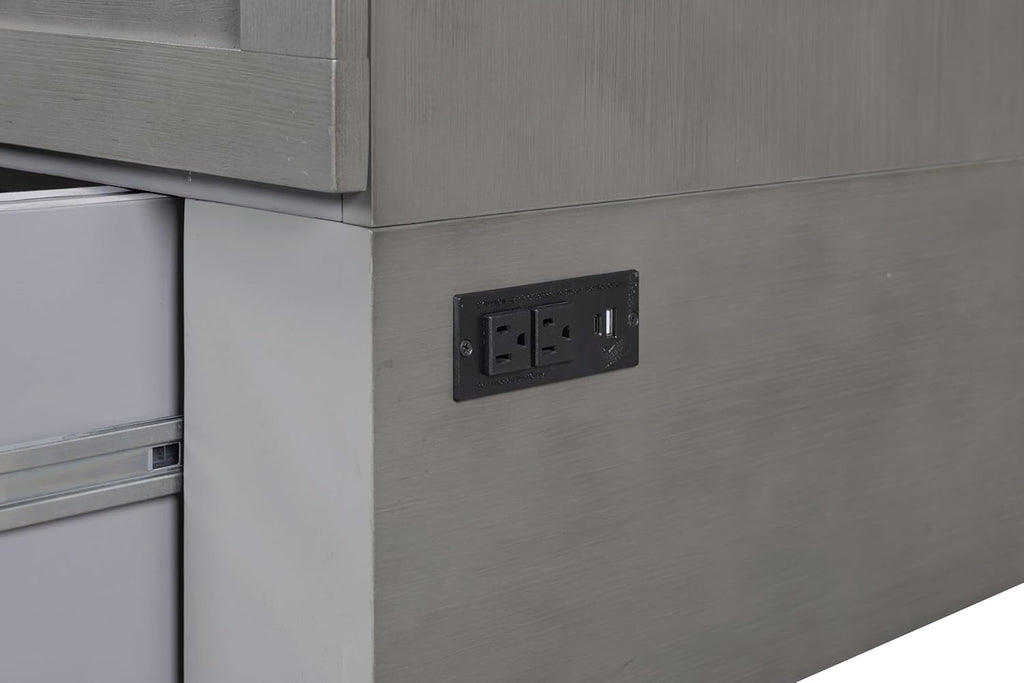 Palermo Cabinet Chest Bed w/ Charging Station 6 Inch, Queen (Silver Mist Grey)