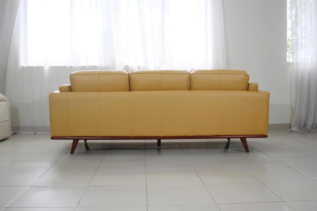Savoy Full All Around Front and Back Italian Leather Sofa Mustard Yellow