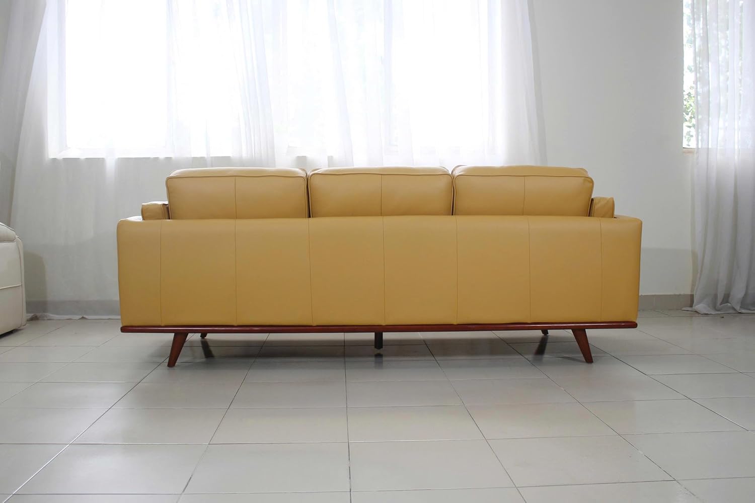 Savoy Full All Around Front and Back Italian Leather Sofa Mustard Yellow