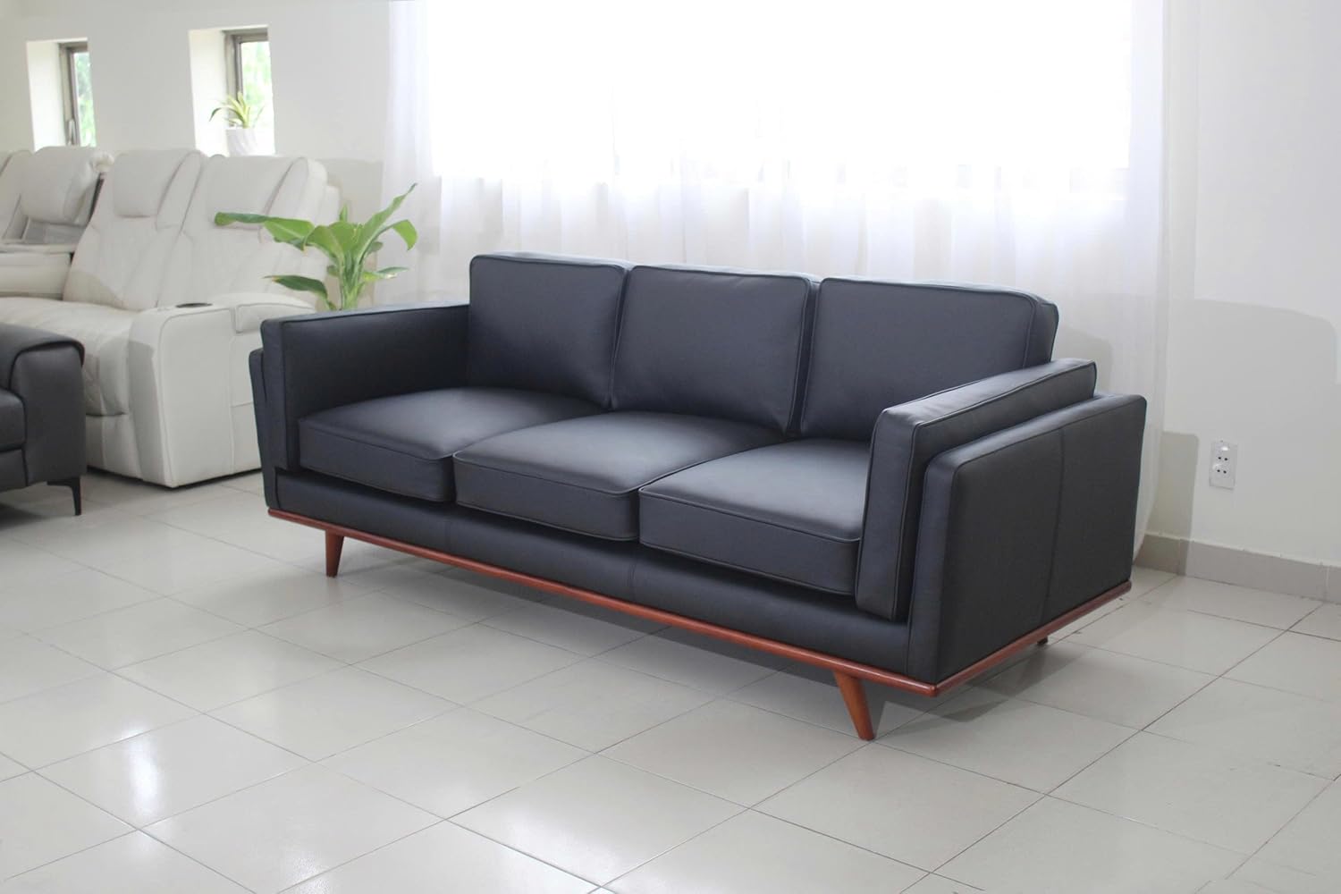Savoy Full All Around Front and Back Italian Leather Sofa Black