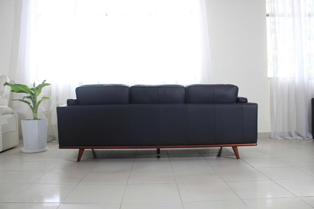 Savoy Full All Around Front and Back Italian Leather Sofa Black