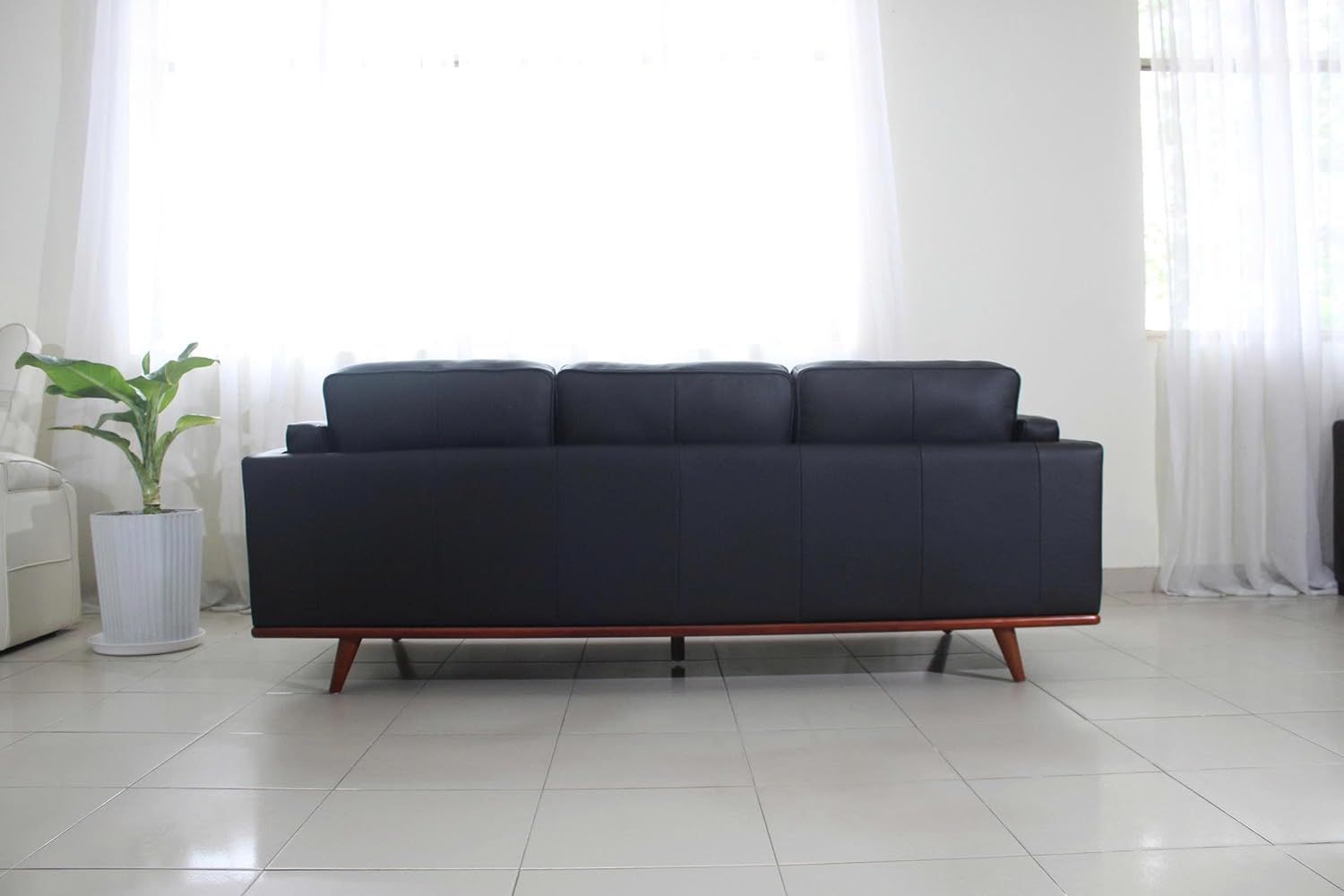 Savoy Full All Around Front and Back Italian Leather Sofa Black