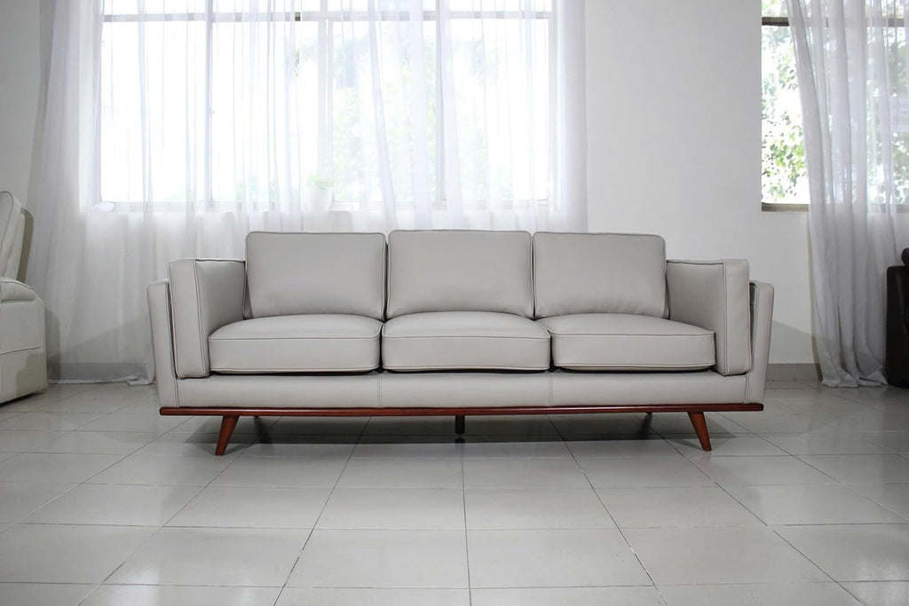 Savoy Full All Around Front and Back Italian Leather Sofa Taupe