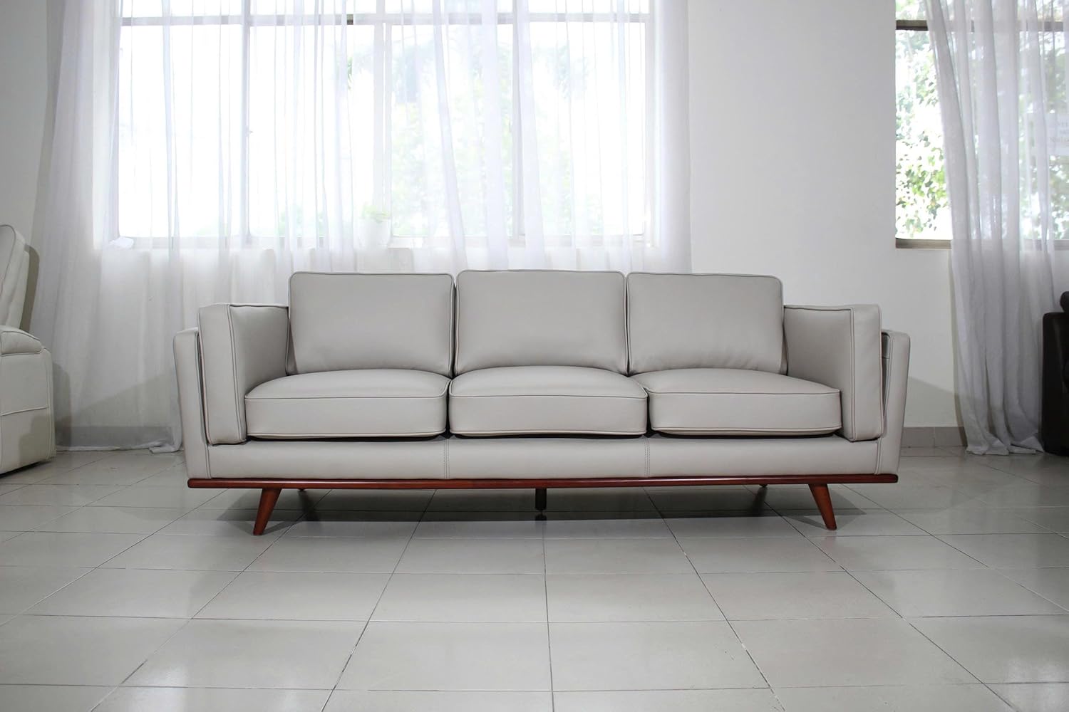 Savoy Full All Around Front and Back Italian Leather Sofa Taupe