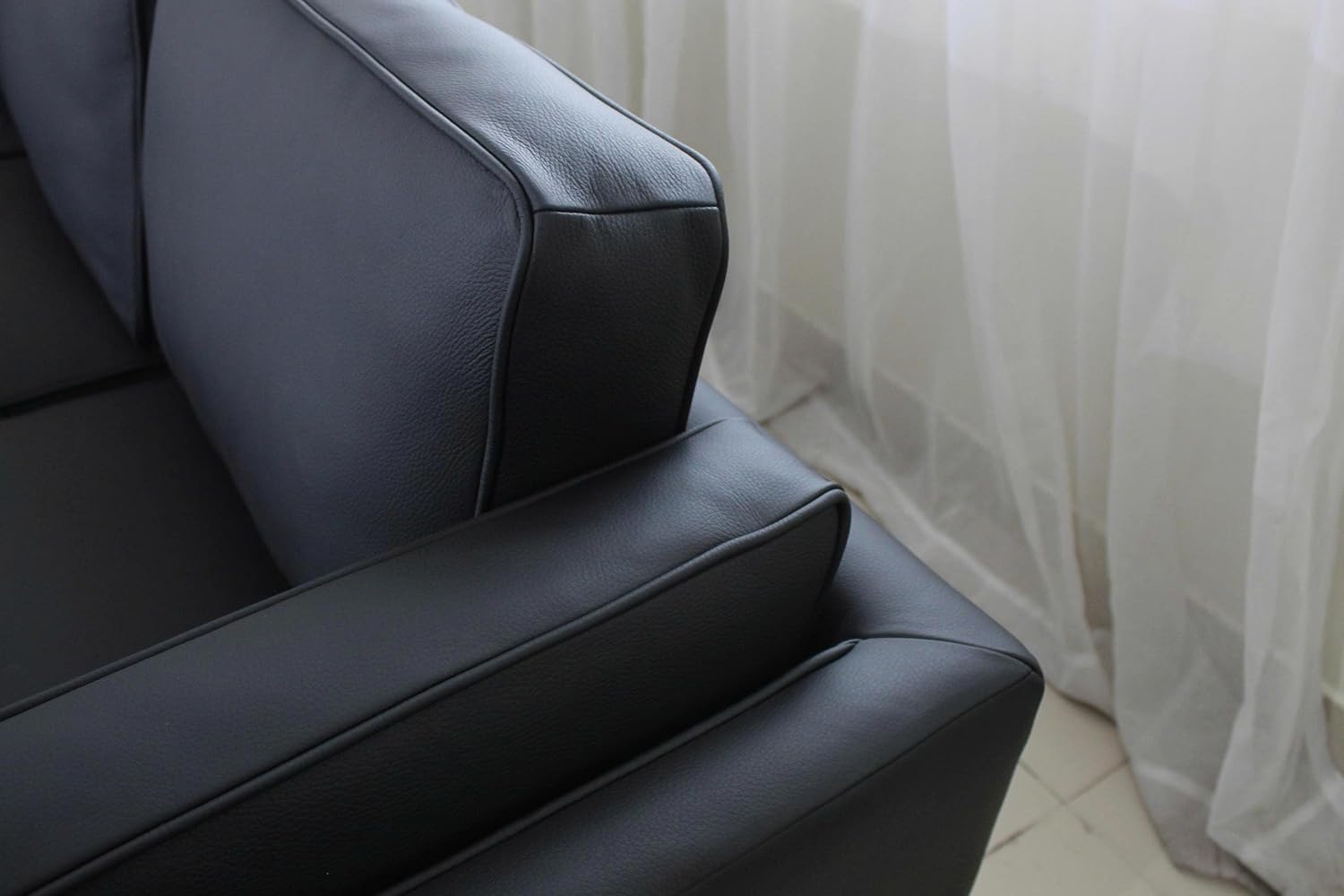 Savoy Full All Around Front and Back Italian Leather Sofa Black