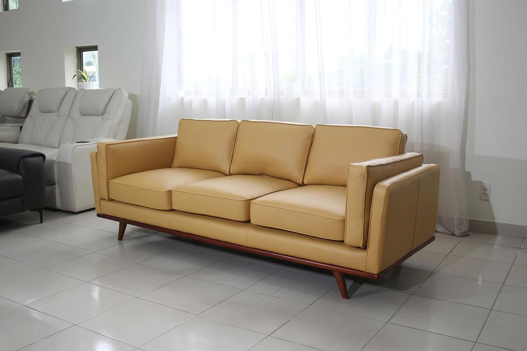Savoy Full All Around Front and Back Italian Leather Sofa Mustard Yellow