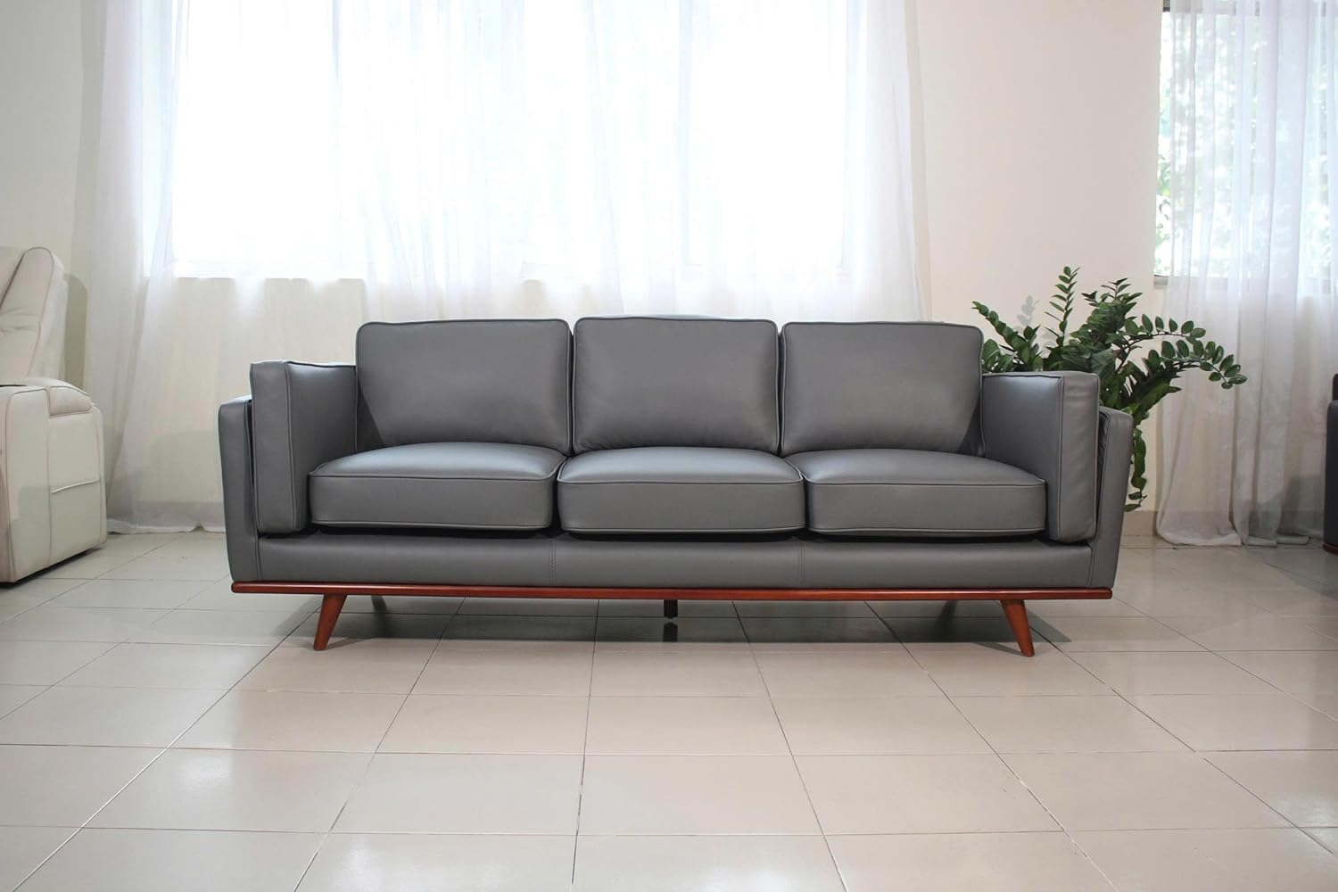 Savoy Full All Around Front and Back Italian Leather Sofa Dark Grey