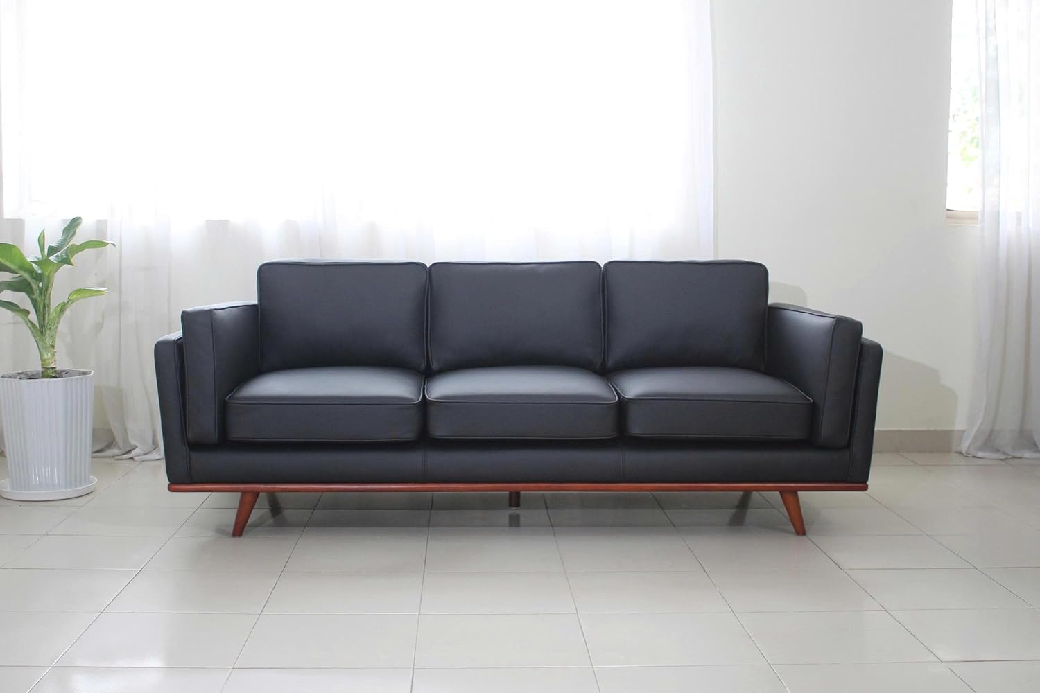 Savoy Full All Around Front and Back Italian Leather Sofa Black