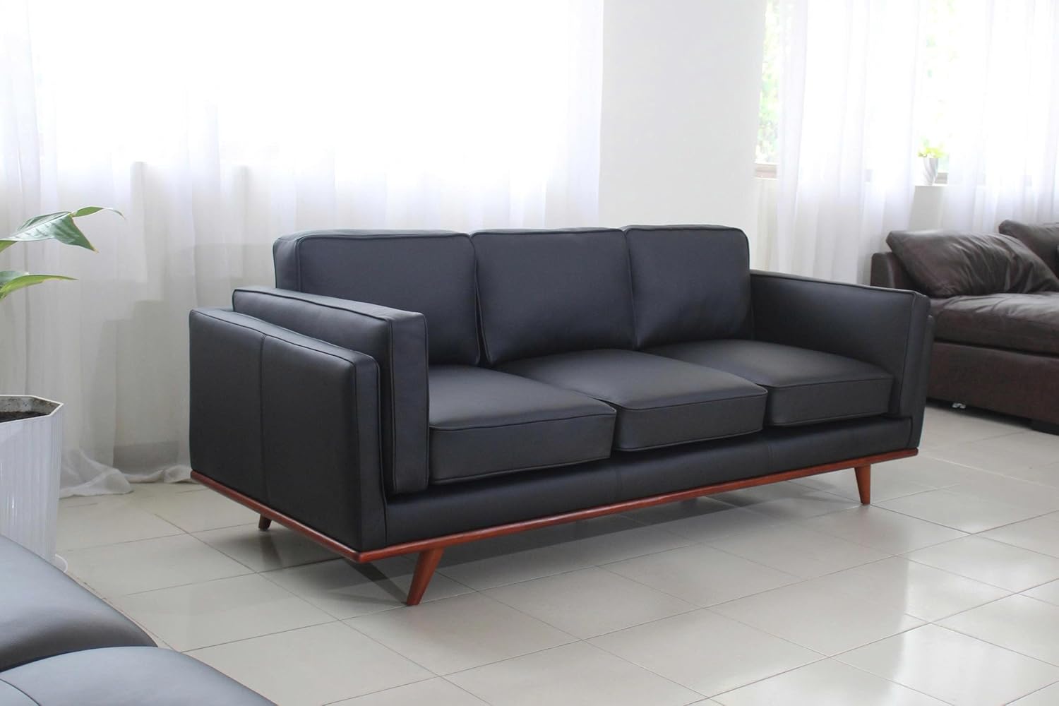 Savoy Full All Around Front and Back Italian Leather Sofa Black
