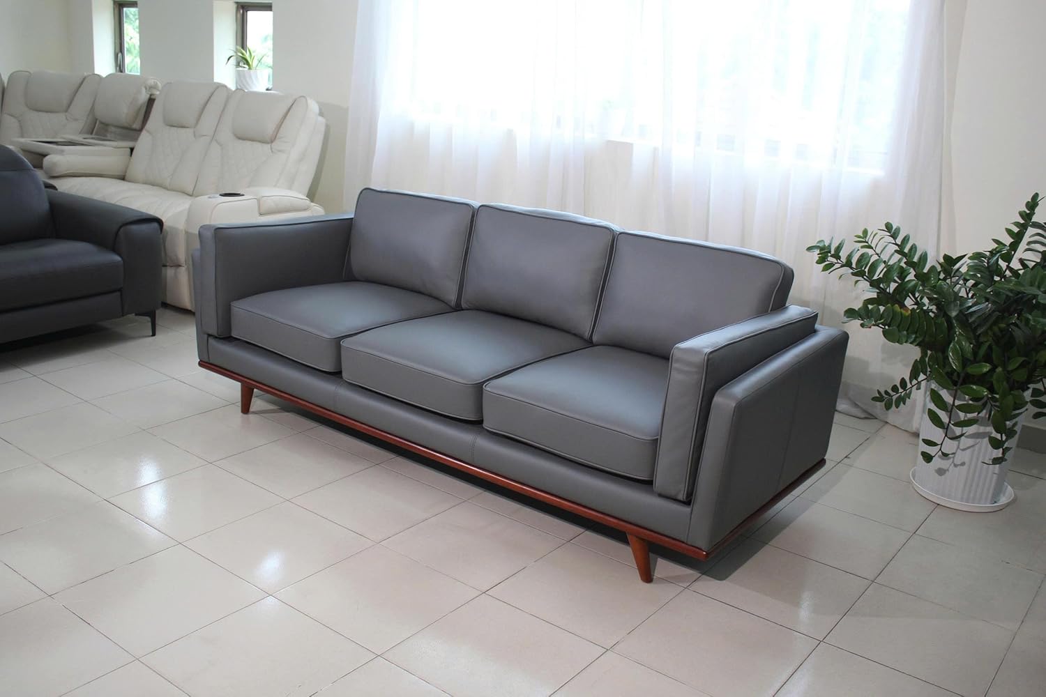 Savoy Full All Around Front and Back Italian Leather Sofa Dark Grey