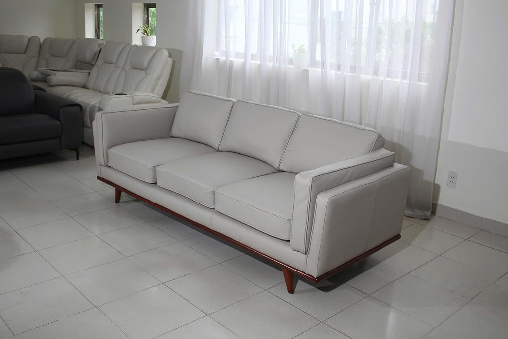 Savoy Full All Around Front and Back Italian Leather Sofa Taupe