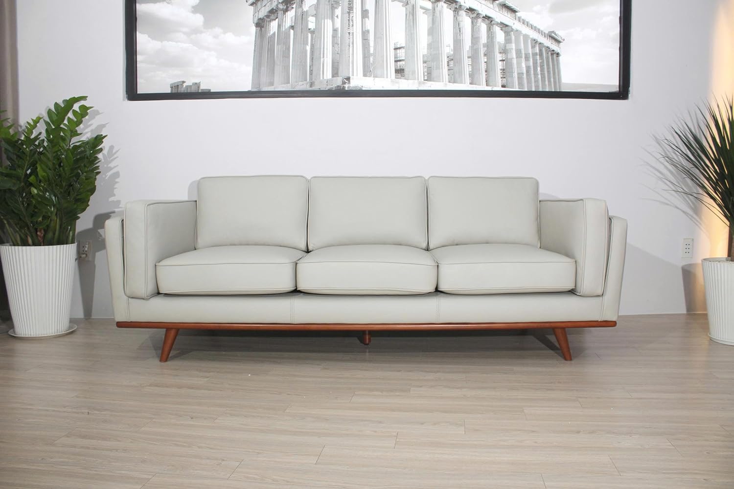 Savoy Full All Around Front and Back Italian Leather Sofa Off-White