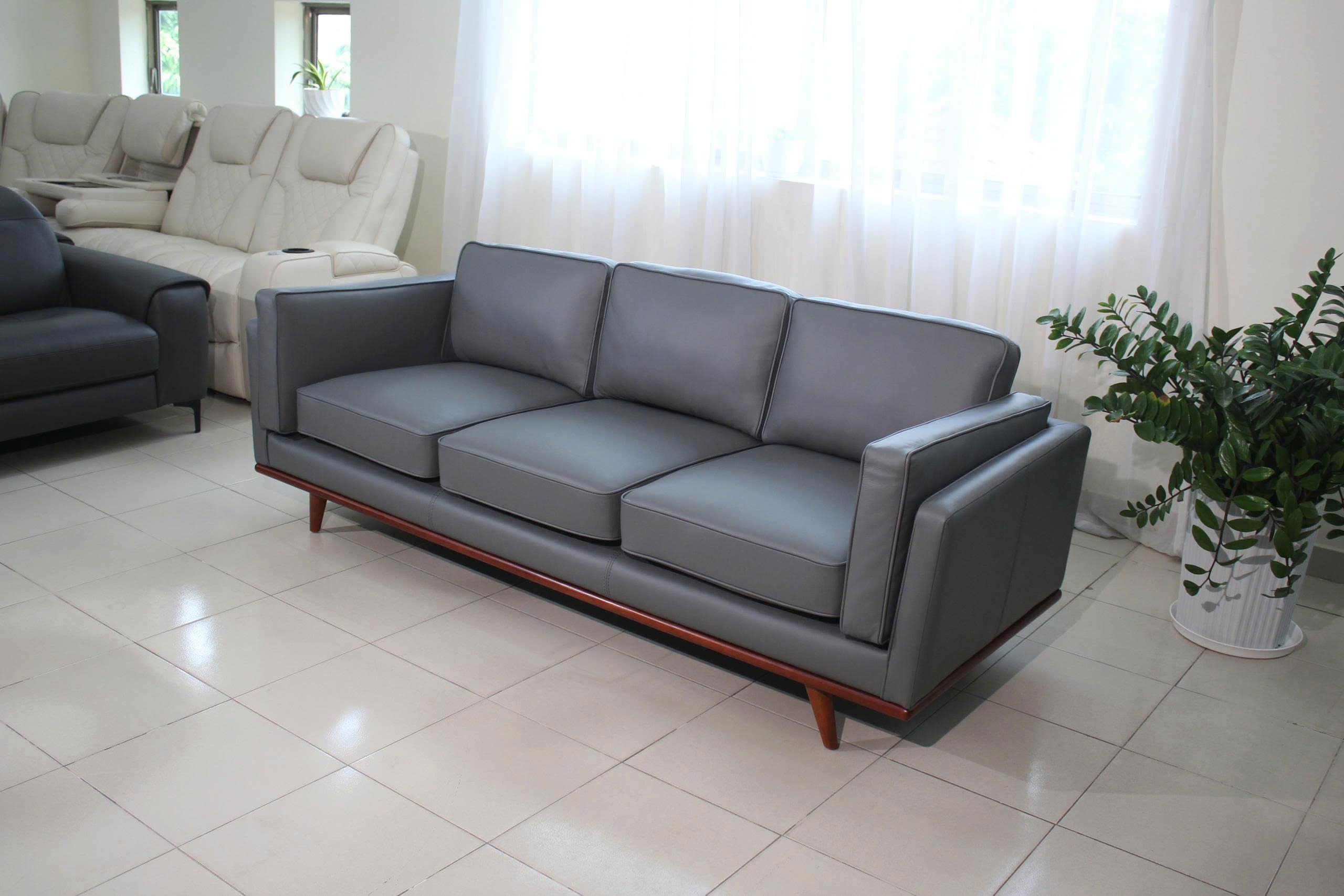 Mega Solutions Savoy Full All Around Front and Back Italian Leather Sofa 89" Pure Full Solid Wood Accent Premium Plush Memory Foam Comfort Cushioned