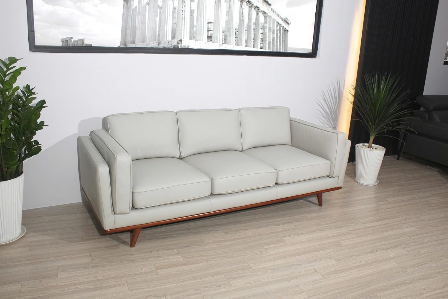Savoy Full All Around Front and Back Italian Leather Sofa Off-White