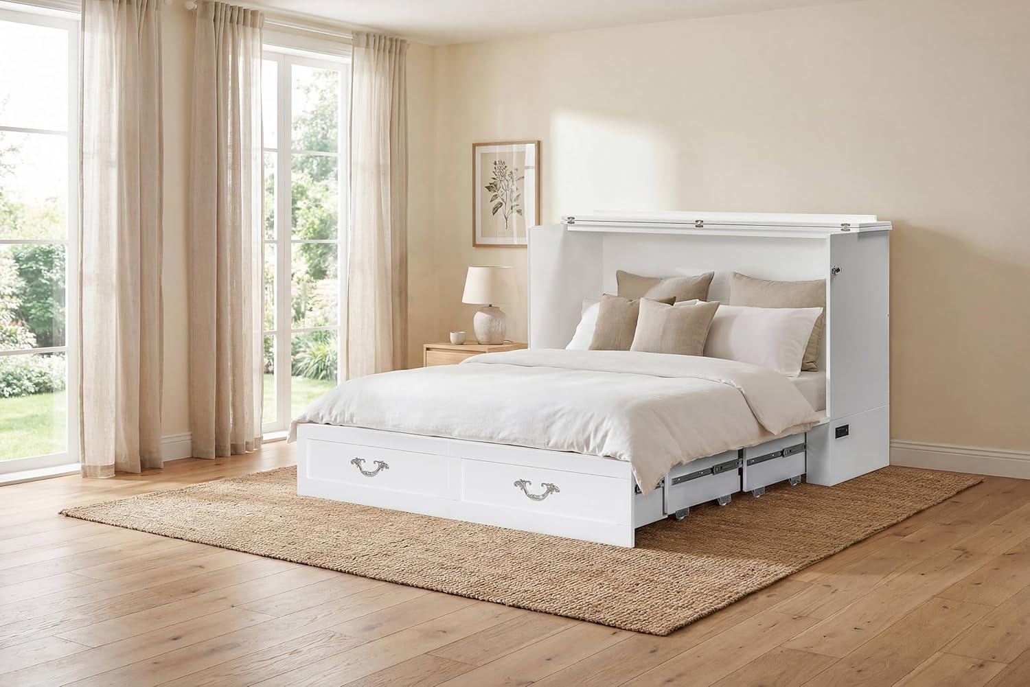 Palermo Cabinet Chest Bed w/ Charging Station 6 Inch, Queen (Silver Mist Grey)