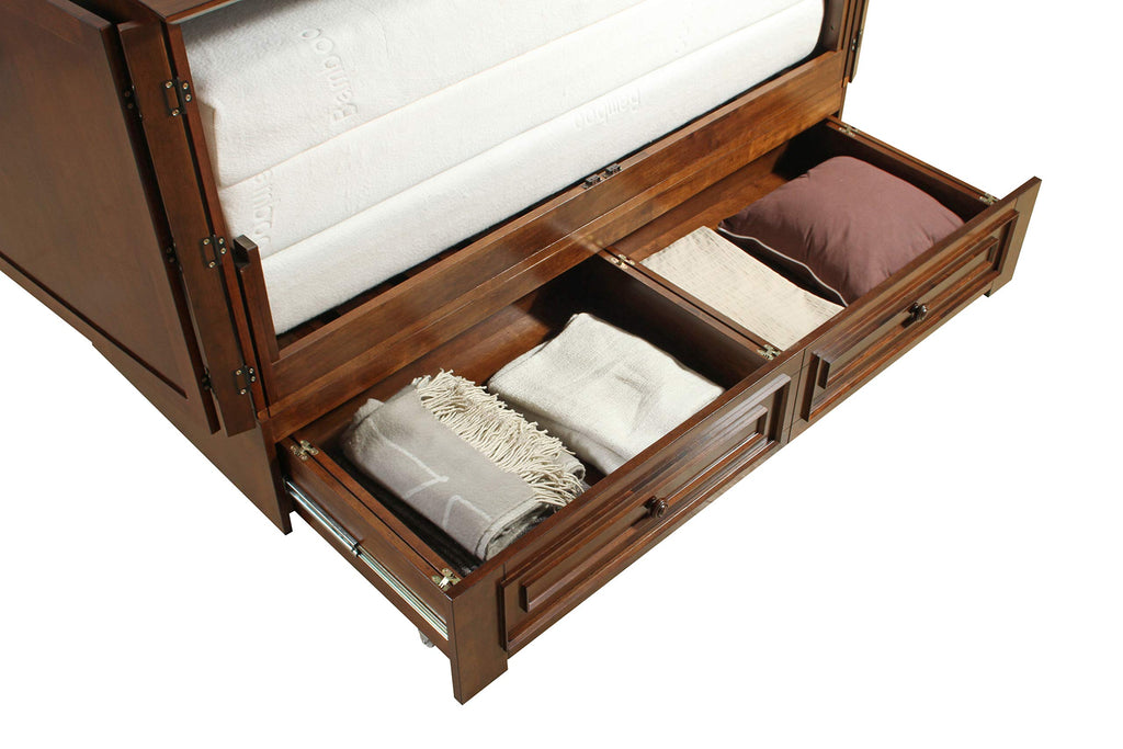 Paradiseo Murphy Cabinet Chest Bed with Charging Station and Premium 6 Inch Memory Foam Mattress (Queen, Tobacco)