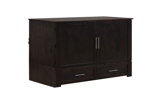 Emurphybed Daily Delight Murphy Cabinet Chest Bed with Charging Station & 8 Inch Memory Foam Mattress, Queen (Java)