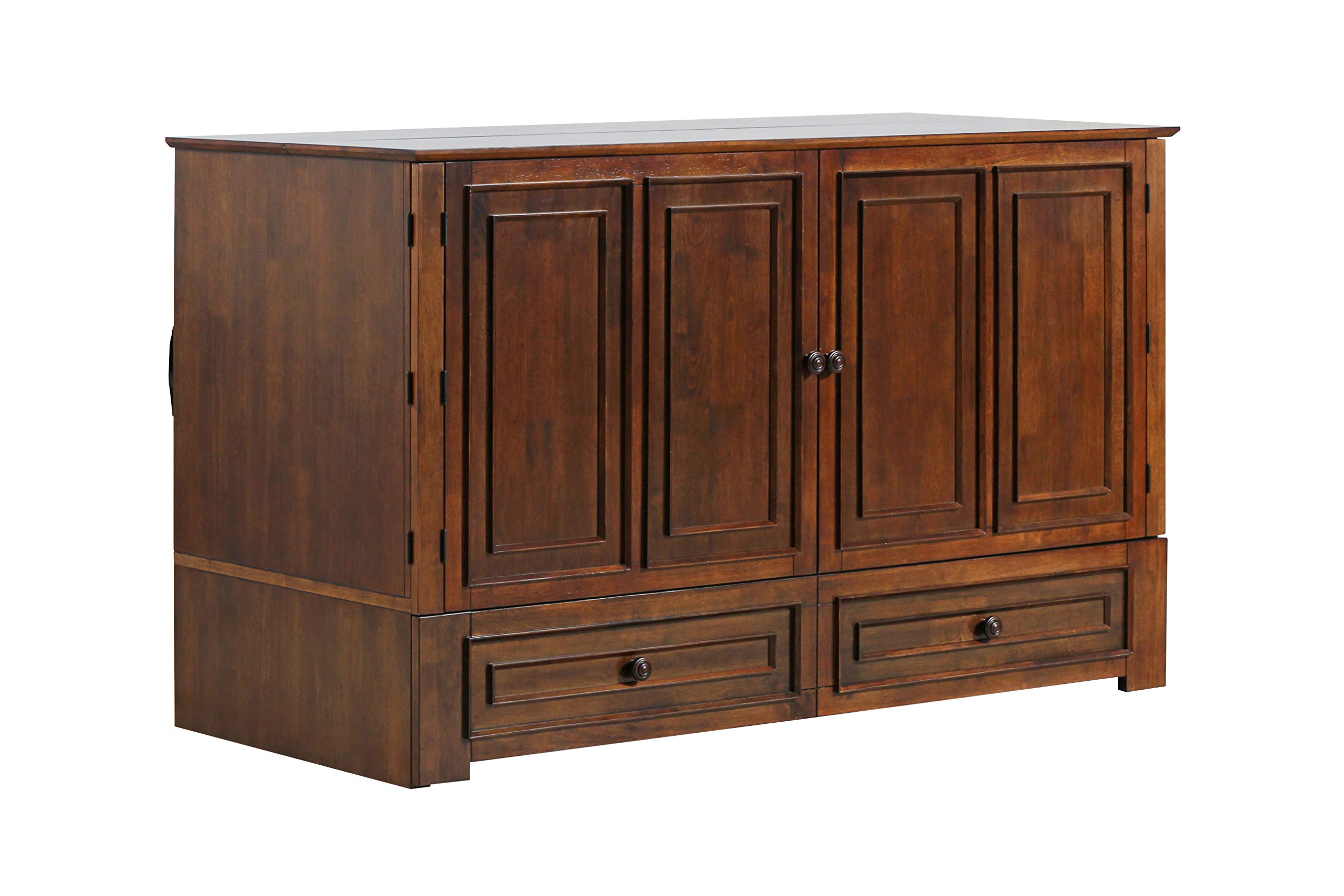 Paradiseo Murphy Cabinet Chest Bed with Charging Station and Premium 6 Inch Memory Foam Mattress (Queen, Tobacco)