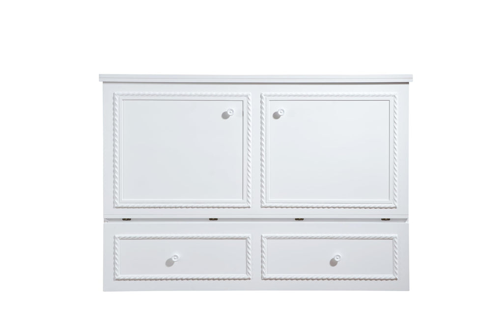 Mega Solutions Limited Edition Venetian Murphy Cabinet Bed with Deepest Storage Drawer On The Market and USB Charging Station (Queen, White)