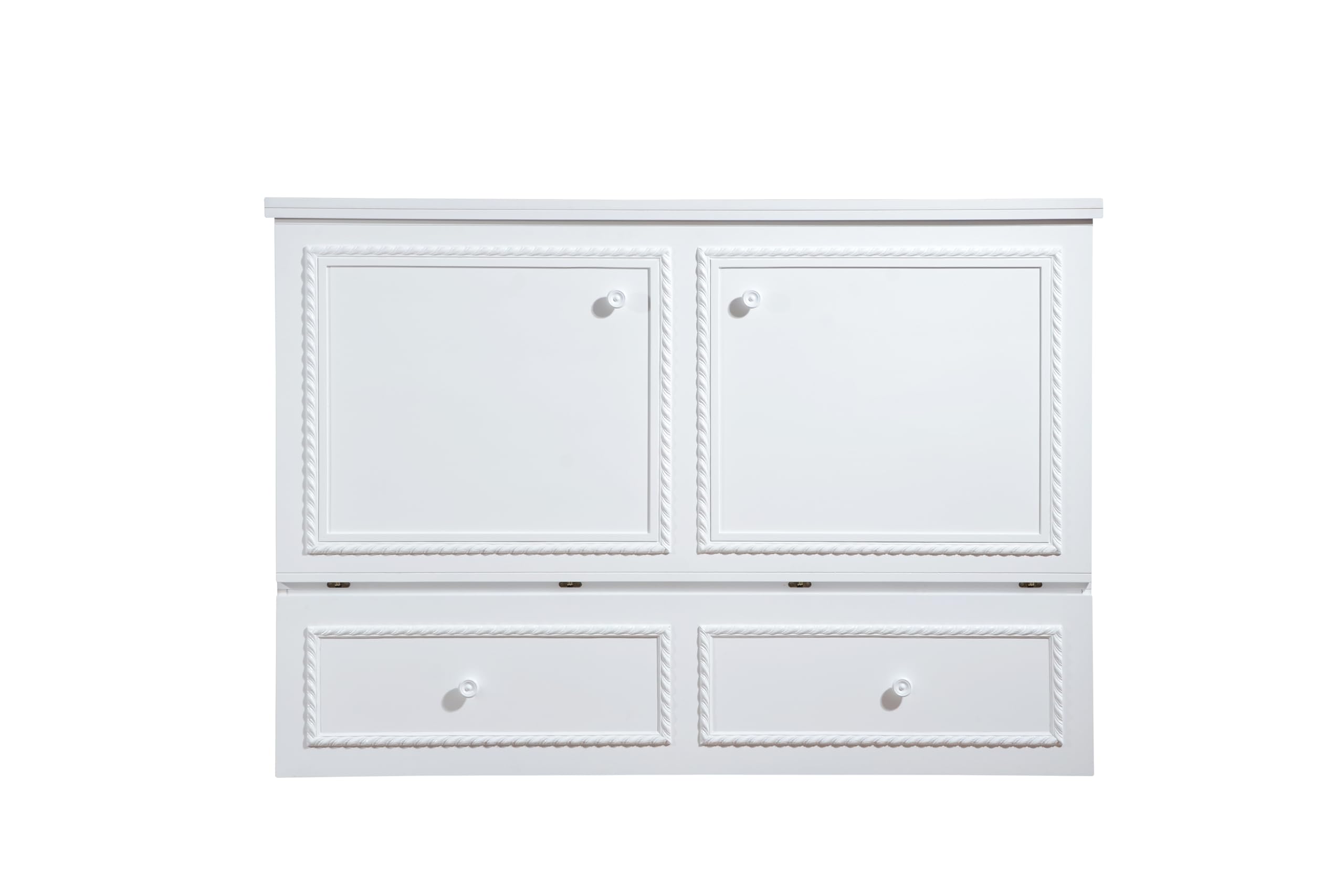 Mega Solutions Limited Edition Venetian Murphy Cabinet Bed with Deepest Storage Drawer On The Market and USB Charging Station (Queen, White)
