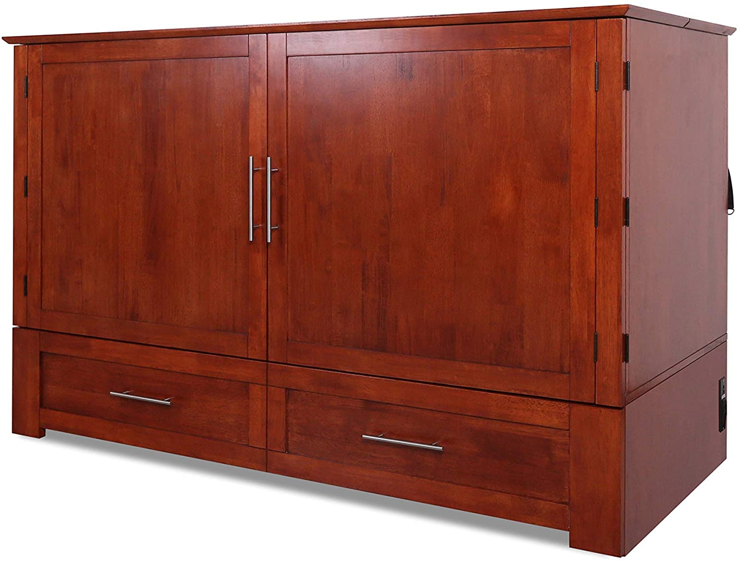 Emurphybed Daily Delight Murphy Cabinet Chest Bed with Charging Station & 6" Memory Foam Mattress, Queen