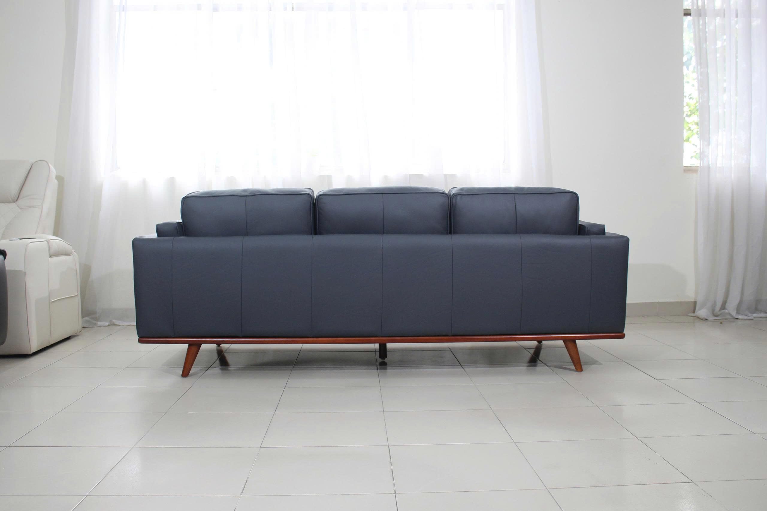 Mega Solutions Savoy Full All Around Front and Back Italian Leather Sofa 89" Pure Full Solid Wood Accent Premium Plush Memory Foam Comfort Cushioned