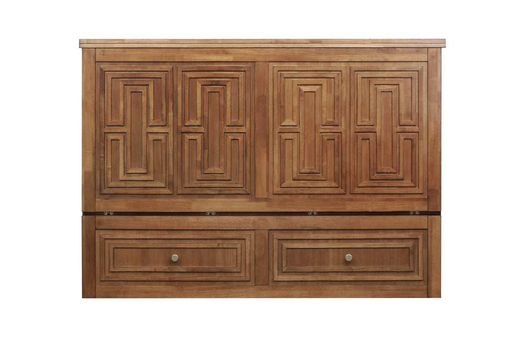 Mega Solutions Limited Edition Pompei Murphy Cabinet Chest Bed with Charging Station 8 Inch Queen Honey Oak