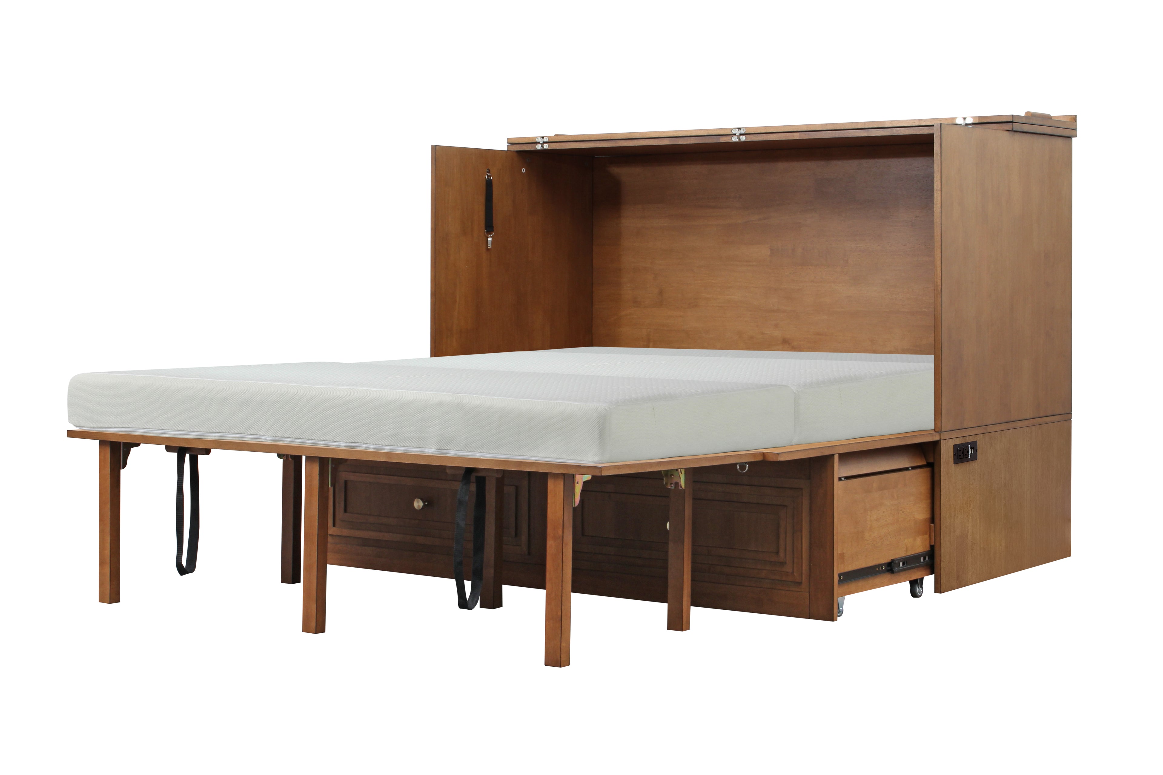 Mega Solutions Limited Edition Pompei Murphy Cabinet Chest Bed with Charging Station 8 Inch Queen Honey Oak