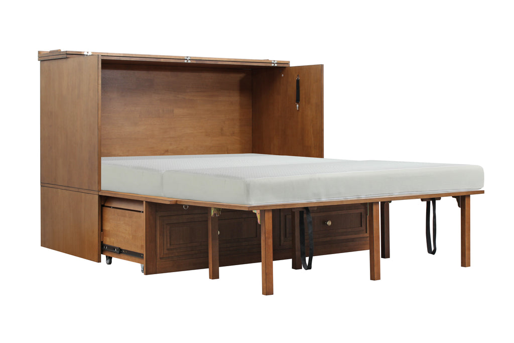 Mega Solutions Limited Edition Pompei Murphy Cabinet Chest Bed with Charging Station 8 Inch Queen Honey Oak